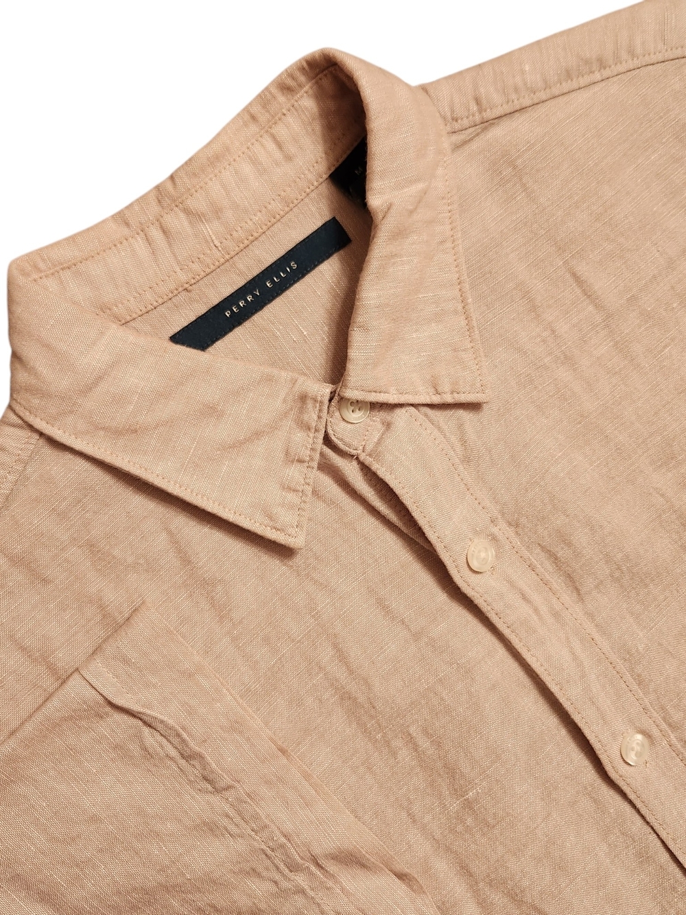 Perry Ellis Mens Medium Linen Cotton Button-Up Lightweight Shirt Relaxed Preppy